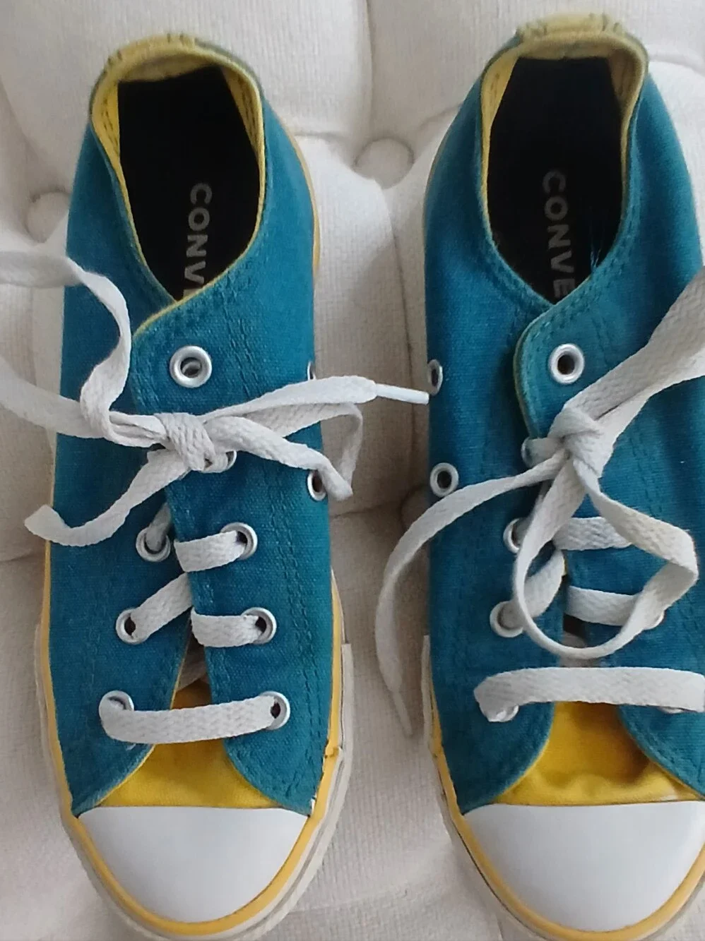 Vintage Converse Kids Teal and Yellow Low-Top Sneakers Size 1.5.
